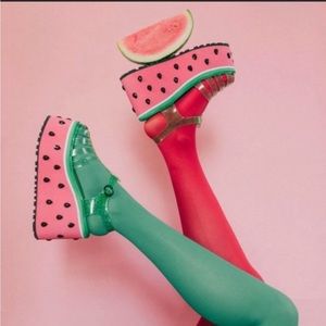 Dolls Kill Watermelon Platform Jelly Sandals! Green and Pink - NIB NEVER WORN!